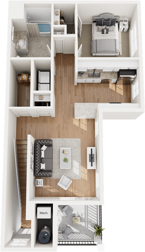 Floor plan for 1 bed, 1 bath, 784 sqft